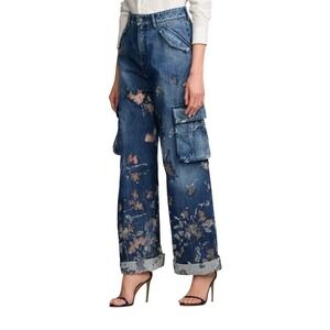 Ralph Lauren Collection Berke Embellished Floral Runway Cargo Jeans Nwot Size 26